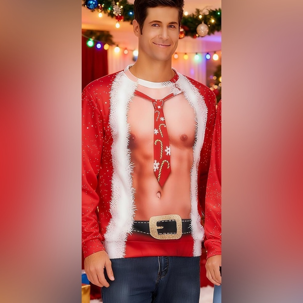 New-XXL Sexy Mens Festive Red Novelty Christmas Sweater